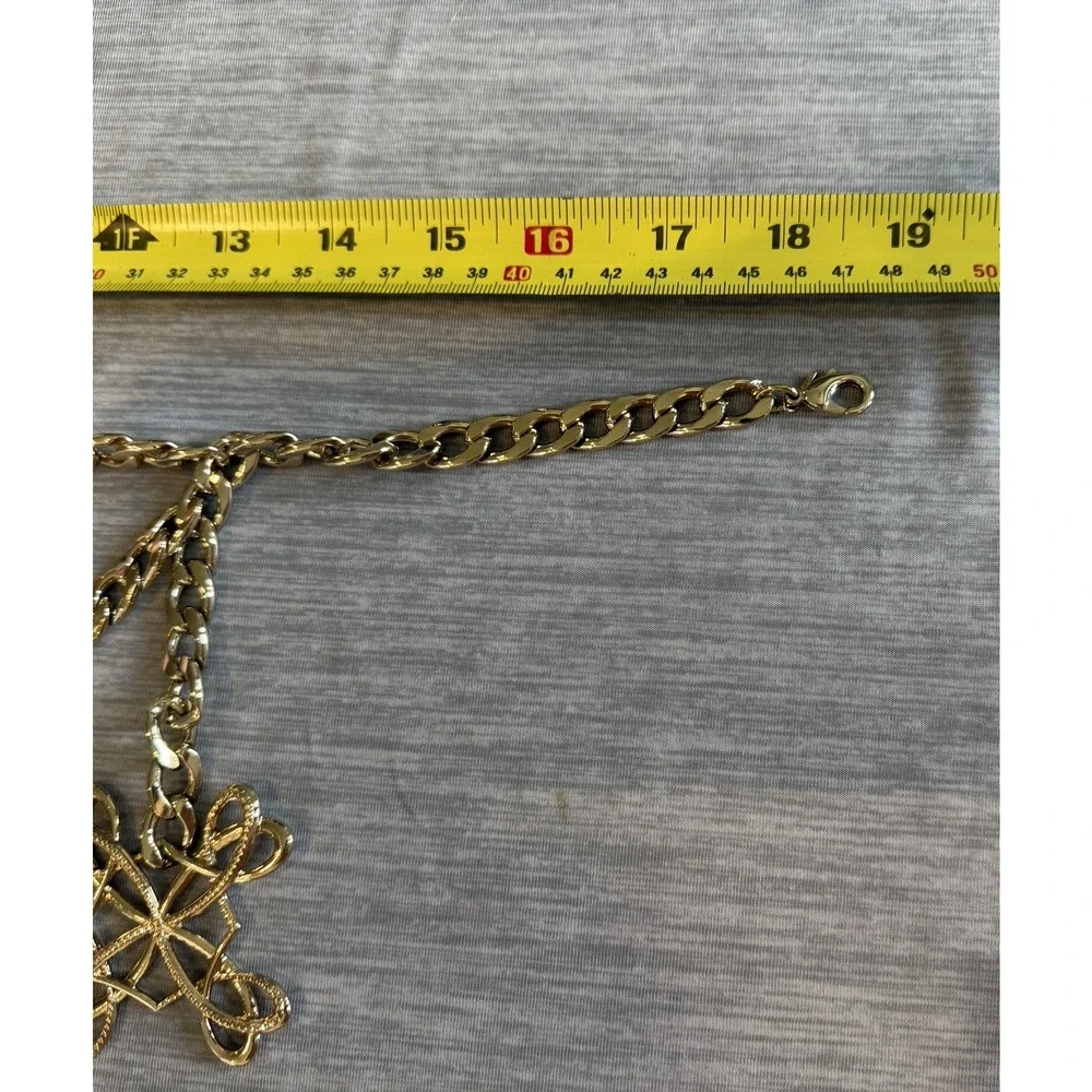 Vintage SHB Shofel Bros Necklace Statement Gold Tone Double Chain Celtic Knot 19